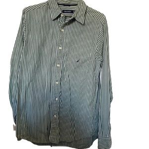 3/$15 Green and White Striped Button Down